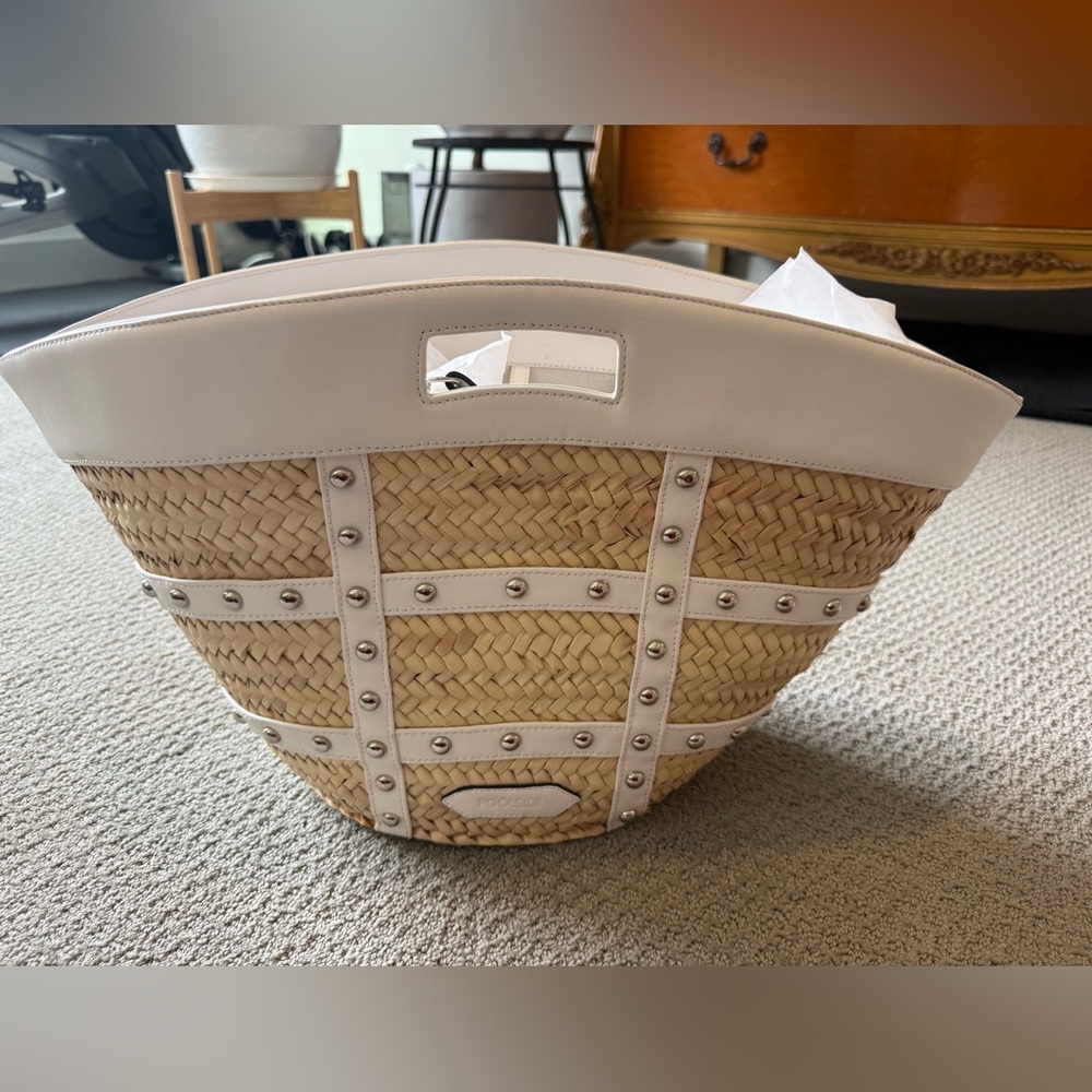 Poolside Medium Cage Studded Straw Bag